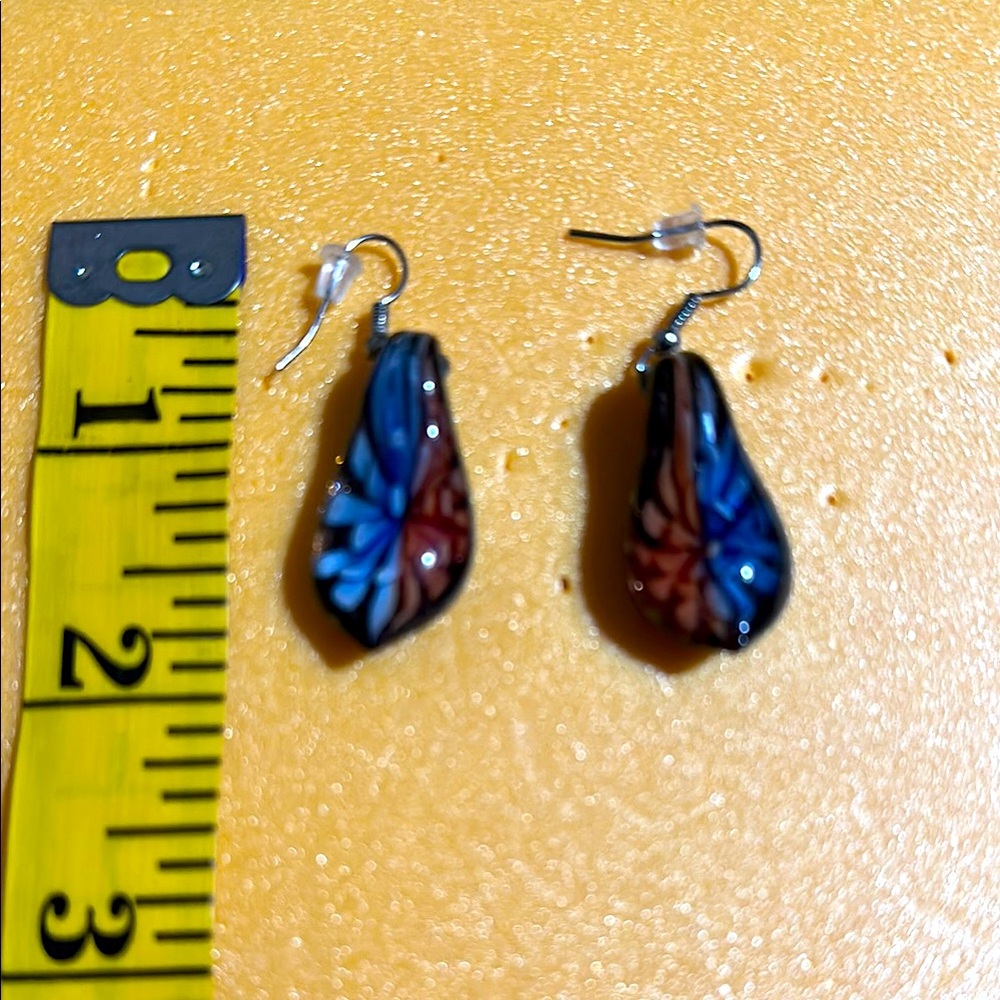 Blue and Red Teardrop Earrings